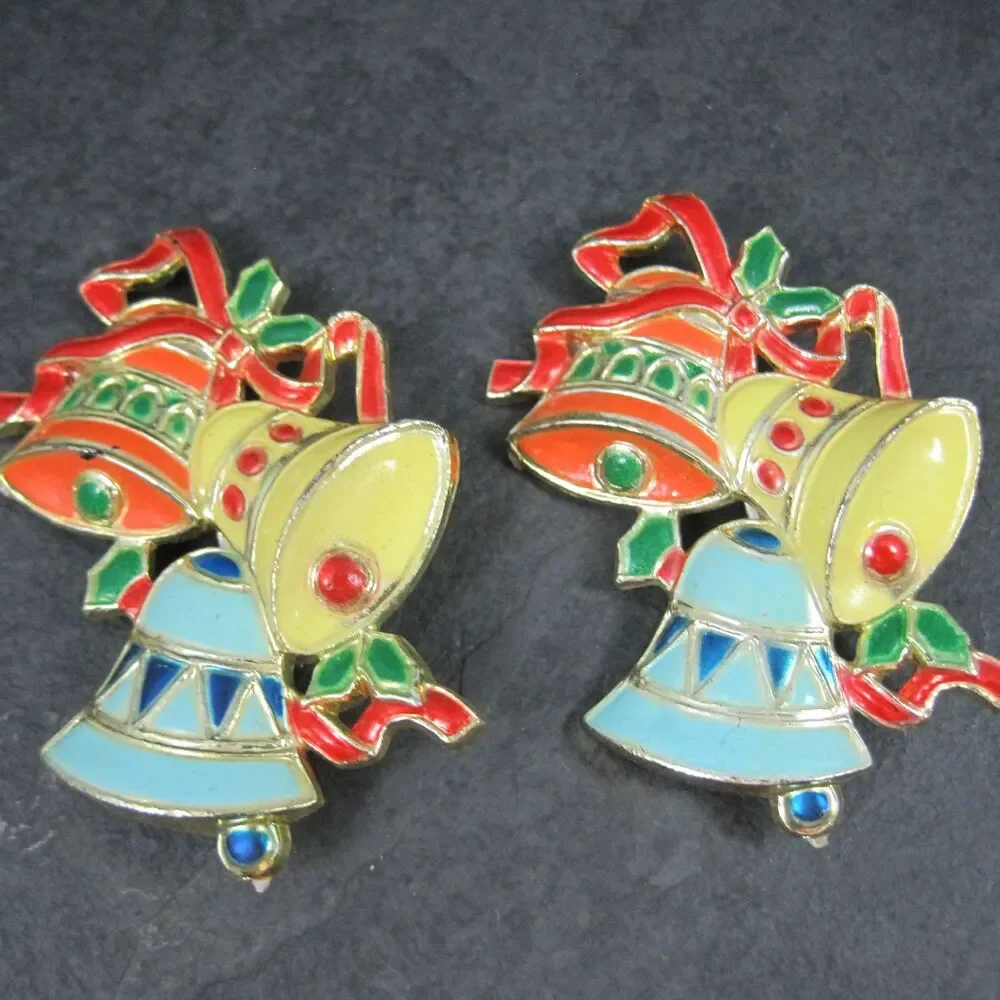 Vintage Christmas Bell Brooches Lot of 2 Hong Kong